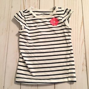Navy Blue White Striped Tee Top Pink Flower Baby